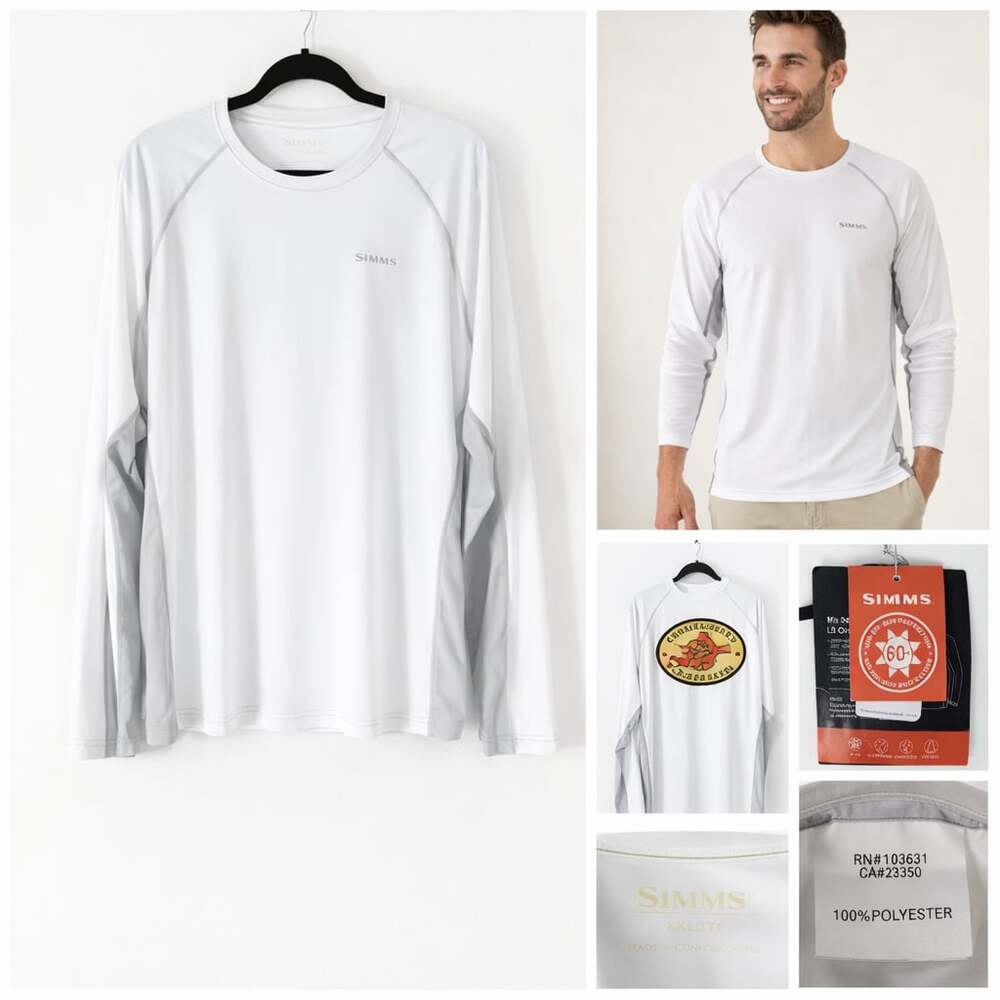 Simms Men's SolarFlex LS Crewneck Fishing Shirt Old Florida Outfitters White XXL